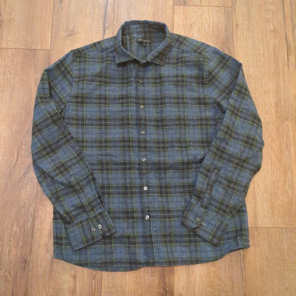 Robert Barakett‎ Men's XL Long Sleeve Button Up Shirt Plaid Premium Quality Navy